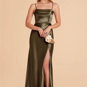 Birdy Grey Satin Maxi Dress in Shiny Olive